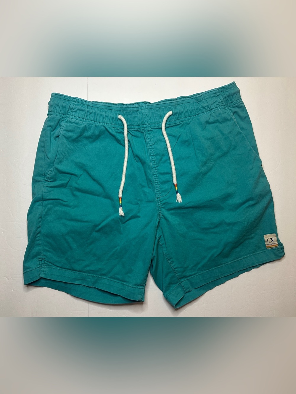 OP Teal Mens Flat Front Rainbow Accents Size Large